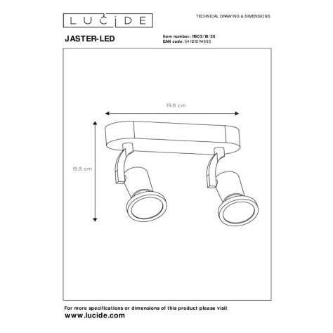 JASTER-LED - Spot plafond - LED - GU10 - 2x5W 2700K - Noir