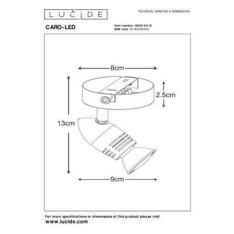 CARO-LED - Spot plafond - Ø 9 cm - LED - GU10 - 1x5W 2700K - Chrome Dépoli