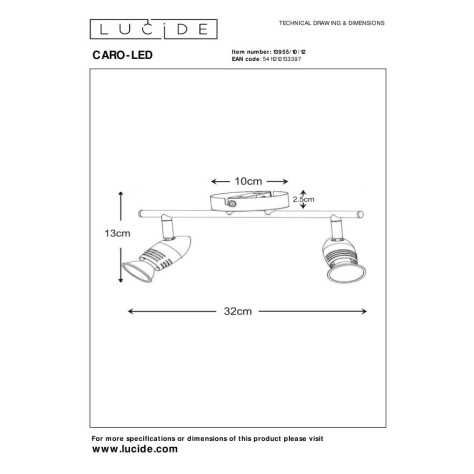 CARO-LED - Spot plafond - LED - GU10 - 2x5W 2700K - Chrome Dépoli