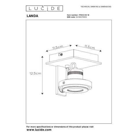 LANDA - Spot plafond - LED Dim to warm - GU10 - 1x5W 2200K/3000K - Chrome Dépoli