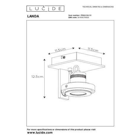LANDA - Spot plafond - LED Dim to warm - GU10 - 1x5W 2200K/3000K - Blanc