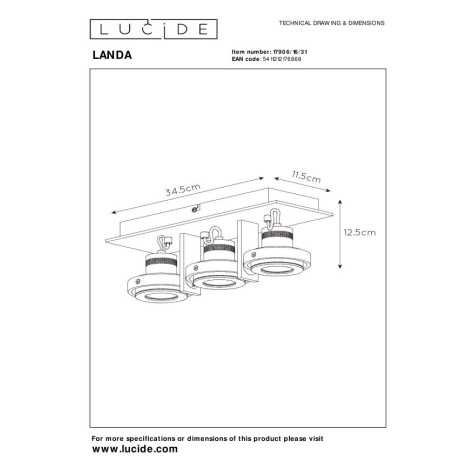 LANDA - Spot plafond - LED Dim to warm - GU10 - 3x5W 2200K/3000K - Blanc