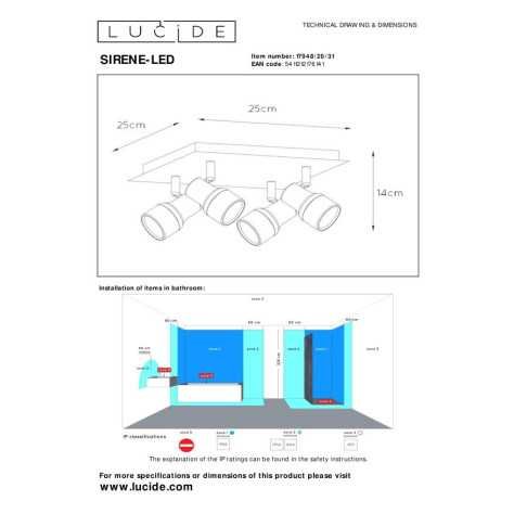 SIRENE-LED - Spot plafond Salle de bains - Ø 10 cm - LED Dim. - GU10 - 4x5W 3000K - IP44 - Blanc