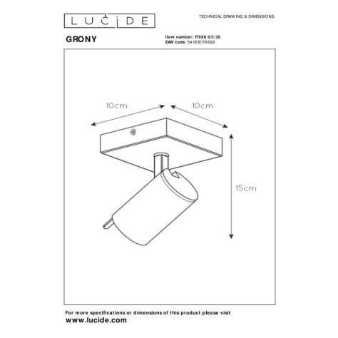 GRONY - Spot plafond - LED Dim to warm - GU10 - 1x5W 2200K/3000K - Noir