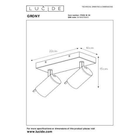 GRONY - Spot plafond - LED Dim to warm - GU10 - 2x5W 2200K/3000K - Noir