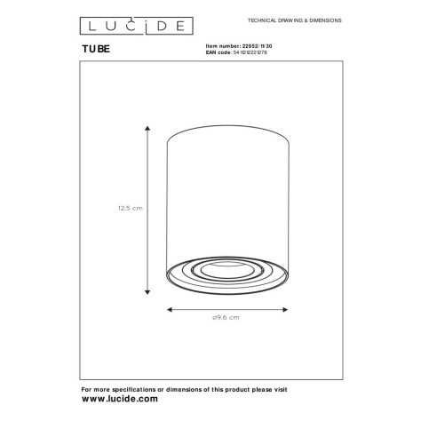 TUBE - Spot plafond - Ø 9,6 cm - 1xGU10 - Noir