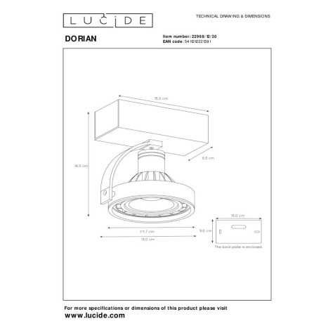 DORIAN - Spot plafond - LED Dim to warm - GU10 (ES111) - 1x12W 2200K/3000K - Noir
