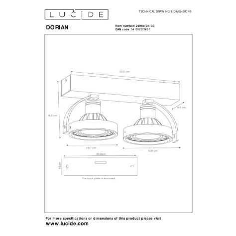 DORIAN - Spot plafond - LED Dim to warm - GU10 (ES111) - 2x12W 2200K/3000K - Noir