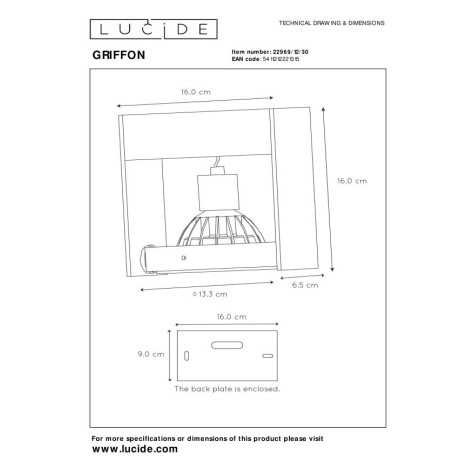 GRIFFON - Spot plafond - LED Dim to warm - GU10 (ES111) - 1x12W 2200K/3000K - Noir