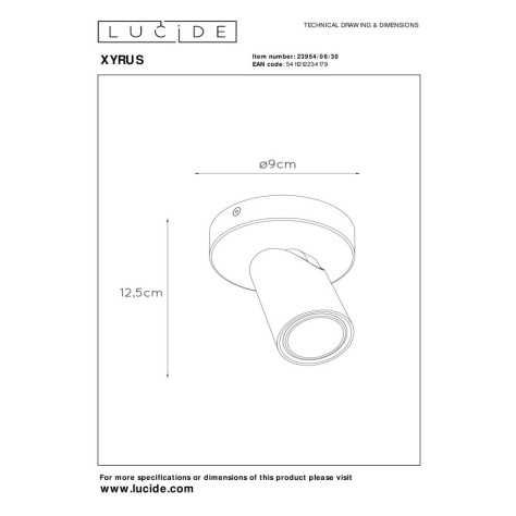 XYRUS - Spot plafond - Ø 9 cm - LED Dim to warm - GU10 - 1x5W 2200K/3000K - Noir