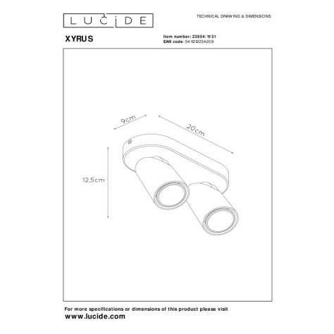 XYRUS - Spot plafond - LED Dim to warm - GU10 - 2x5W 2200K/3000K - Blanc