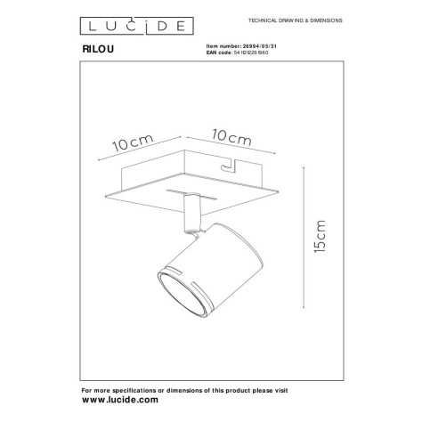 RILOU - Spot plafond - LED Dim. - GU10 - 1x5W 3000K - Blanc
