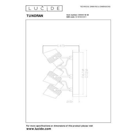 TUNDRAN - Spot plafond - Ø 21 cm - 3xGU10 - Noir