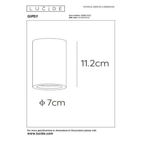 GIPSY - Spot plafond - Ø 7 cm - 1xGU10 - Blanc