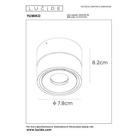 YUMIKO - Spot plafond - Ø 7,8 cm - LED Dim. - 1x10W 2700K - Noir