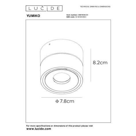 YUMIKO - Spot plafond - Ø 7,8 cm - LED Dim. - 1x10W 2700K - Blanc