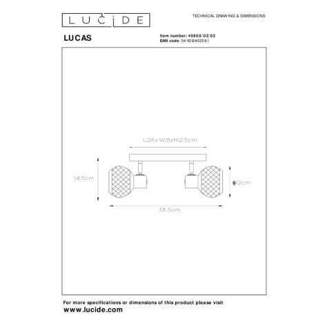 LUCAS - Spot plafond - 2xE14 - Or Mat / Laiton