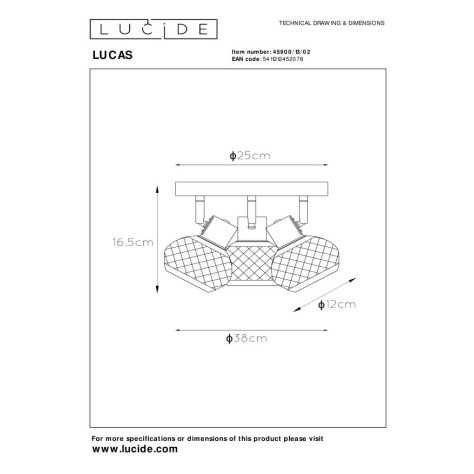 LUCAS - Spot plafond - 3xE14 - Or Mat / Laiton