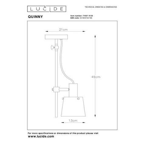 QUINNY - Spot plafond - 1xE27 - Noir