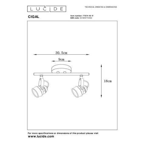 CIGAL - Spot plafond - LED - GU10 - 2x5W 2700K - Cuivre