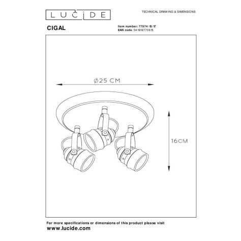 CIGAL - Spot plafond - LED - GU10 - 3x5W 2700K - Cuivre