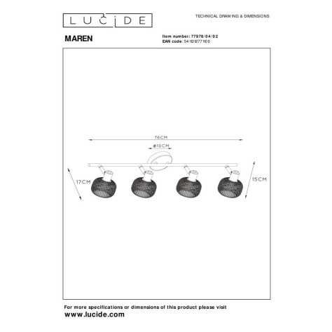 MAREN - Spot plafond - 4xE14 - Or Mat / Laiton