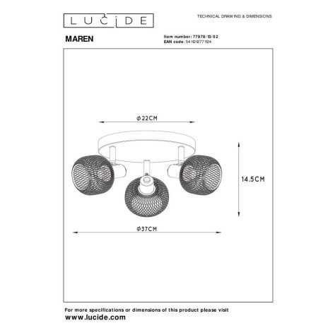 MAREN - Spot plafond - Ø 37 cm - 3xE14 - Or Mat / Laiton