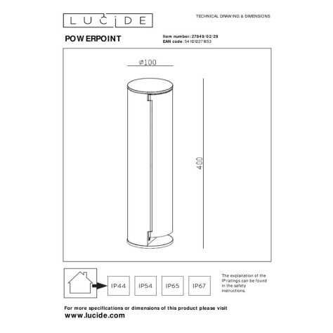 POWERPOINT - Colonne de prise de courant d'extérieur - Prise de courant avec broche de terre - Type E - Standard FR, BE