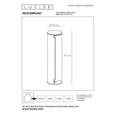 POWERPOINT - Colonne de prise de courant extérieure - Prise de courant avec broche de terre - Type F - Norme EUR/RUS -