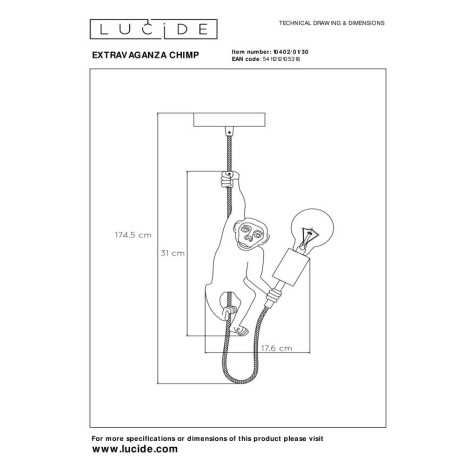 EXTRAVAGANZA CHIMP - Suspension - Ø 17,6 cm - 1xE27 - Noir