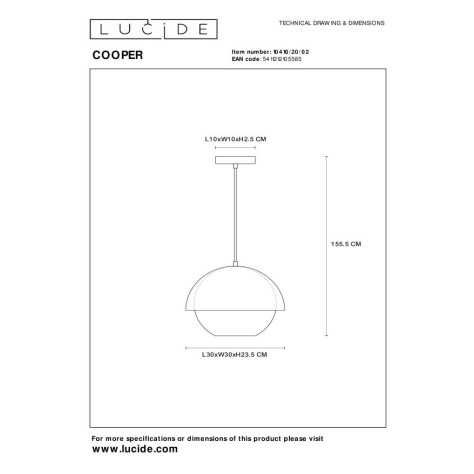 COOPER - Suspension - Ø 30 cm - 1xE27 - Or Mat / Laiton