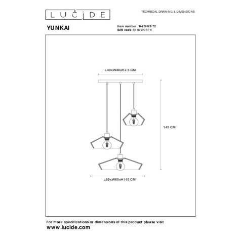 YUNKAI - Suspension - Ø 60 cm - 3xE27 - Naturel