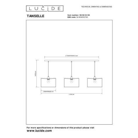 TANSELLE - Suspension - 3xE27 - Multicolor