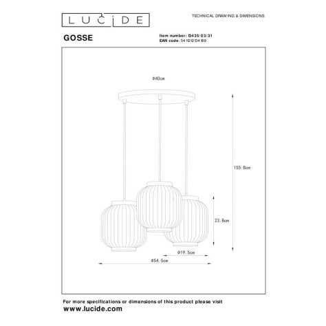 GOSSE - Suspension - 3xE27 - Blanc