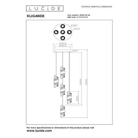 KLIGANDE - Suspension - Ø 30 cm - LED Dim. - 5x8W 2700K - Noir