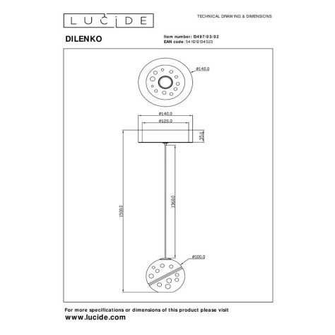 DILENKO - Suspension - Ø 14 cm - LED - 1x4,2W 2700K - Or Mat / Laiton