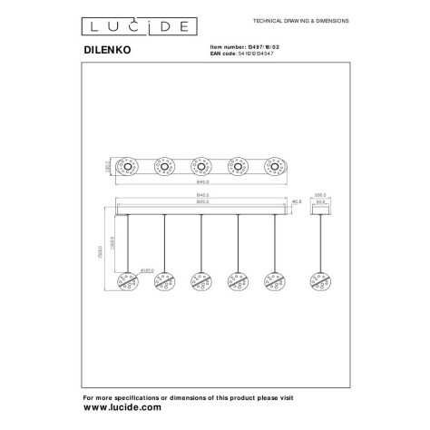 DILENKO - Suspension - LED Dim. - 5x3,5W 2700K - Or Mat / Laiton
