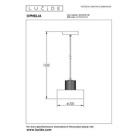 OPHELIA - Suspension - Ø 20 cm - 1xE27 - Noir