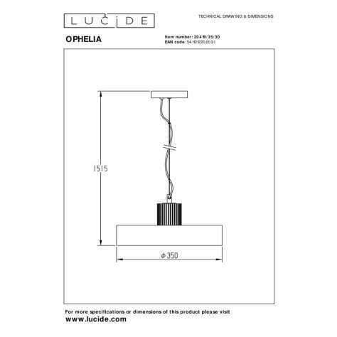 OPHELIA - Suspension - Ø 35 cm - 1xE27 - Noir