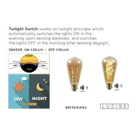 ST64 TWILIGHT SENSOR - Ampoule filament - Ø 6,4 cm - LED - E27 - 1x4W 2200K - Détecteur Jour/Nuit - Ambre