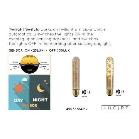 T32 TWILIGHT SENSOR - Ampoule filament - Ø 3 cm - LED - E27 - 1x4W 2200K - Détecteur Jour/Nuit - Ambre