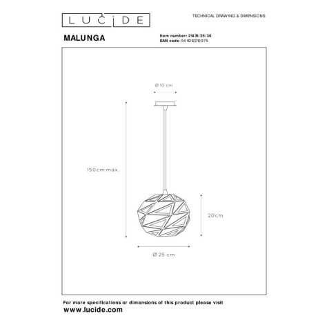 MALUNGA - Suspension - Ø 25 cm - 1xE27 - Gris
