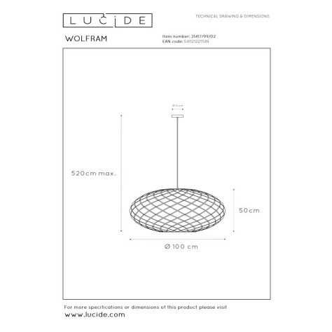 WOLFRAM - Suspension - Ø 100 cm - 3xE27 - Or Mat / Laiton