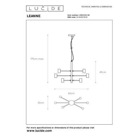 LEANNE - Suspension - 6xE27 - Noir