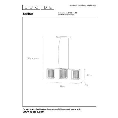 SANSA - Suspension - 3xE27 - Noir