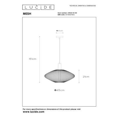 MESH - Suspension - Ø 45 cm - 1xE27 - Noir