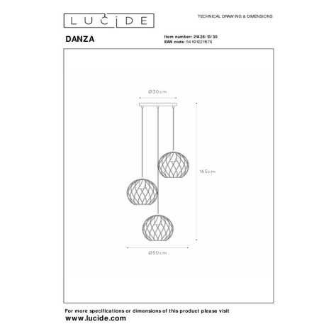 DANZA - Suspension - Ø 50 cm - 3xE27 - Noir