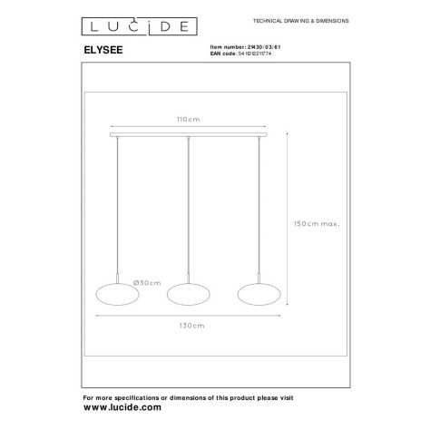 ELYSEE - Suspension - 3xE27 - Opalin