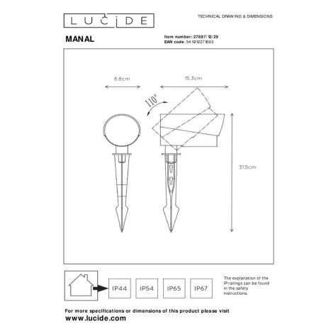 MANAL - Spot de jardin - LED - 1x13W 3000K - IP65 - Anthracite