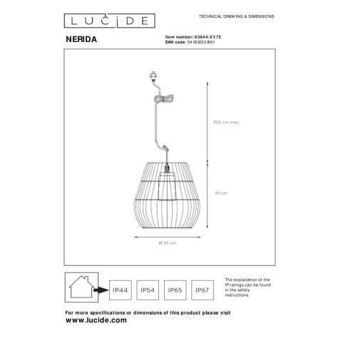 NERIDA - Suspension Intérieur/Extérieur - Ø 35 cm - 1xE27 - IP44 - Naturel
